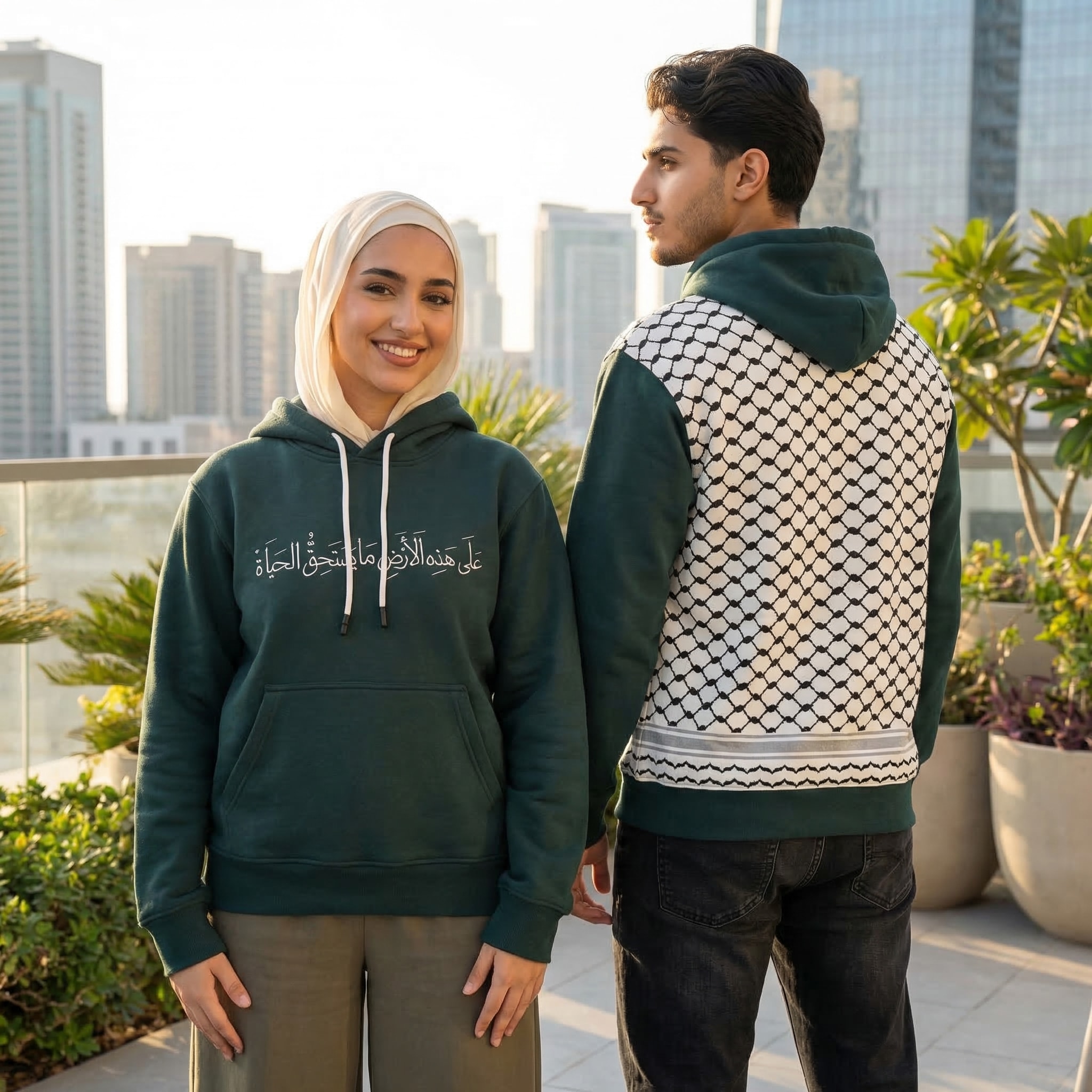 Forest Green / White – Sumud Keffiyeh Hoodie Oversized - View 1